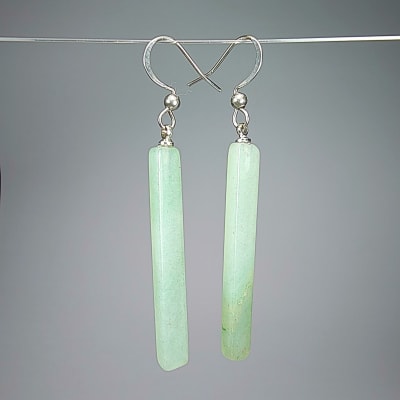 Aros De Aventurina Verde Y Fantasía Plateada en Paletas de 40 mm