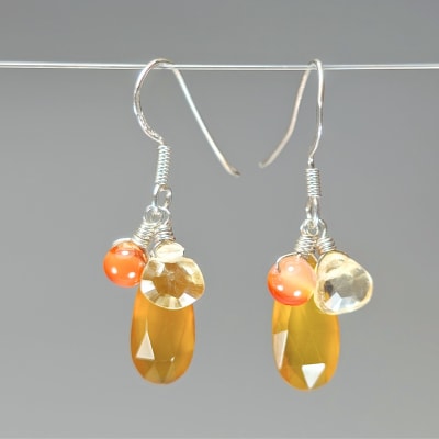 Aros De Calcedonia Amarilla, Cuarzo Amatista Horneado Y Ágata Cornalina1