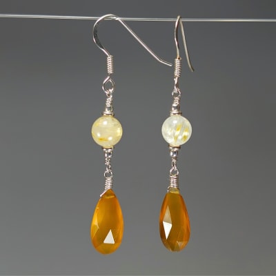 Aros De Calcedonia Amarilla Y Cuarzo Rutilo1