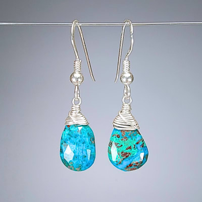 Aros De Crisocola en Gotas Facetadas de 12 mm