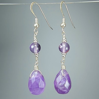 Aros De Cuarzo Amatista Violeta Y Cuarzo Amatista Lila