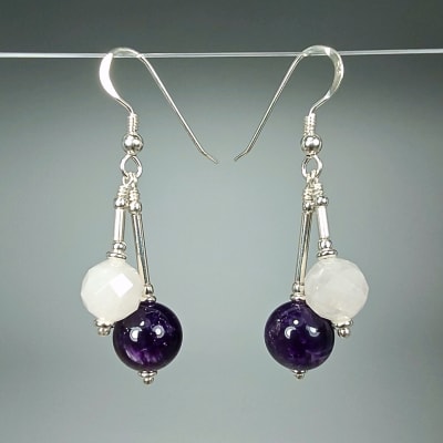 Aros De Cuarzo Amatista Y Cuarzo Rosa