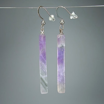 Aros De Cuarzo Amatista Y Fantasía Plateada en Paletas de 40 mm1