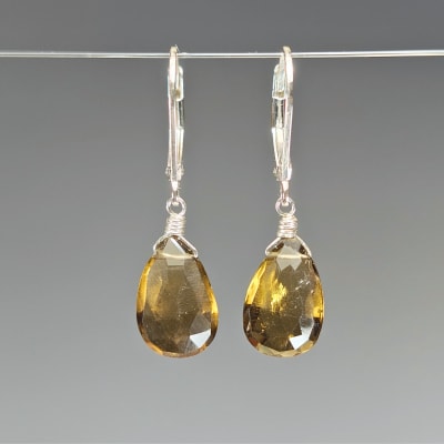 Aros De Cuarzo Citrino Ahumado en Gotas Facetadas de 15 mm1