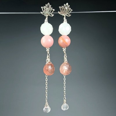 Aros De Cuarzo Fresa, Rodonita Rosa Y Cuarzo Rosa Claro en Perlas de 4 mm1