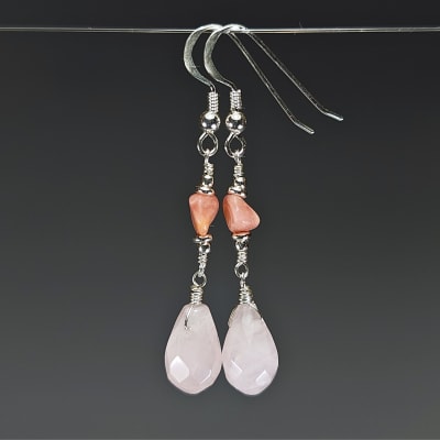 Aros De Cuarzo Rosa Y Rodocrosita Rosa