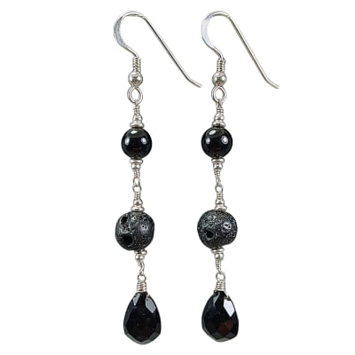 Aros De Ónix Negro, Piedra Volcánica Y Obsidiana Con Destellos Plateados