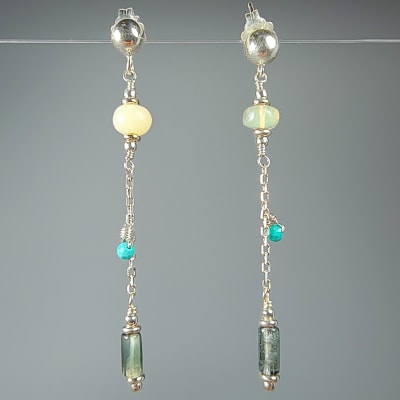 Aros De Ópalo Noble Amarillo, Turmalina Azul Y Turquesa