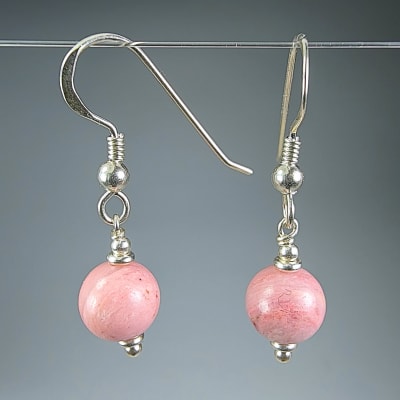 Aros De Rodonita Rosa en Perlas de 8 mm