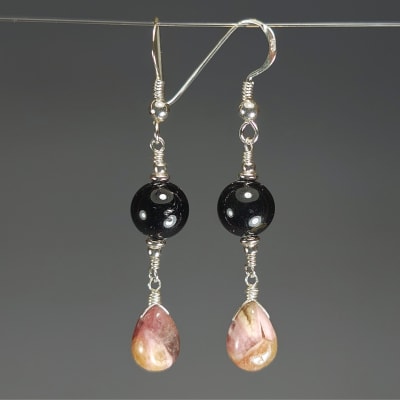 Aros De Turmalina Negra Y Turmalina Rosa