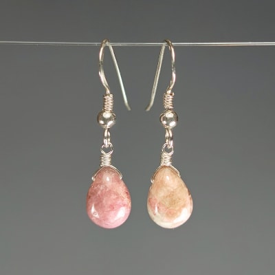 Aros De Turmalina Rosa en Gotas de 10 mm