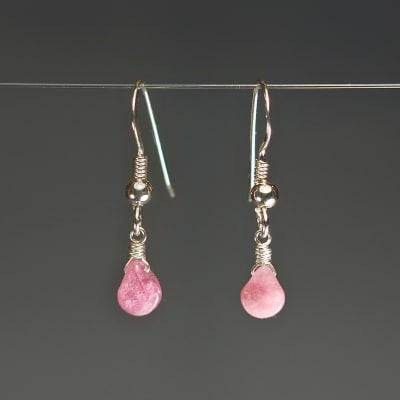 Aros De Turmalina Rosa en Gotas de 6 mm