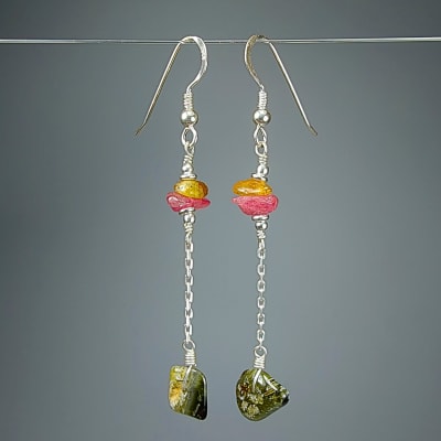 Aros De Turmalina Verde, Turmalina Rosa Y Turmalina Amarilla