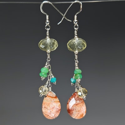 Aros Racimos De Cuarzo Limón, Jaspe Rojo Y Crisoprasa