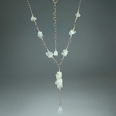 Cadeneta De Piedra Luna Blanca Con Destello Azul de 38 a 80 cm