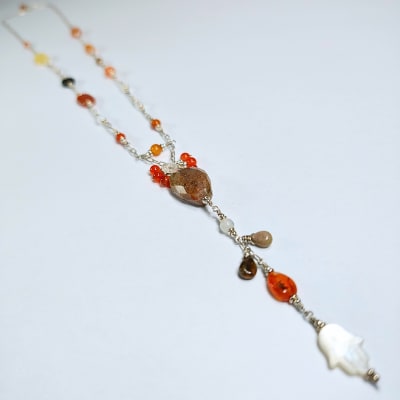 Cadeneta De Turmalina Multicolor, Ágata Cornalina Y Cuarzo Cristal de 60 cm1