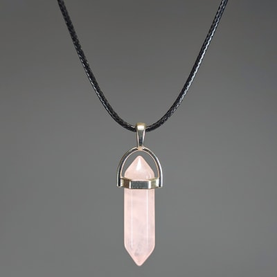 Colgante Biterminado Pulido De Cuarzo Rosa Y Fantasía Plateada de 30 mm1