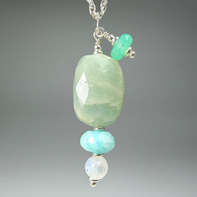 Colgante De Aguamarina Verde, Crisoprasa Y Amazonita Calipso en Pieza Irregular1