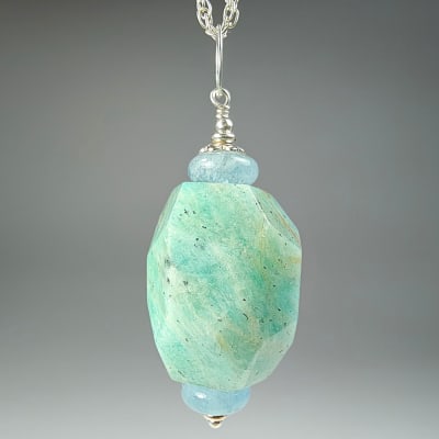 Colgante De Amazonita Calipso Y Aguamarina en Pieza Irregular1