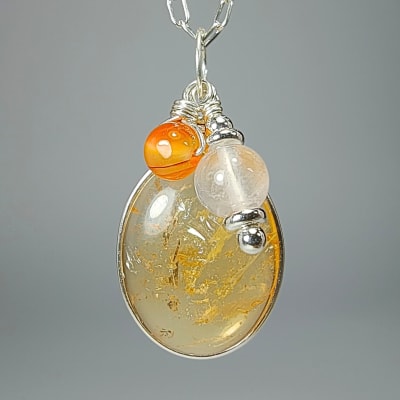 Colgante De Cuarzo Amatista Horneado, Cuarzo Rosa Claro Y Ágata Cornalina en Cabuchón Oval de 15 mm1