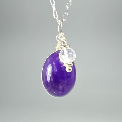Colgante De Cuarzo Amatista Y Cuarzo Cristal en Cabuchón Oval de 15 mm1