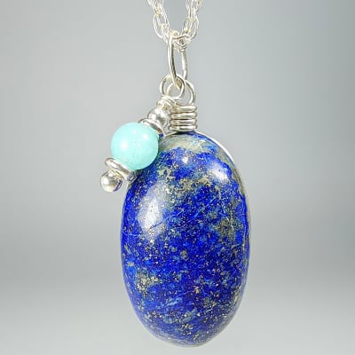 Colgante De Lapislázuli Y Amazonita Calipso en Cabuchón Oval de 24 mm1