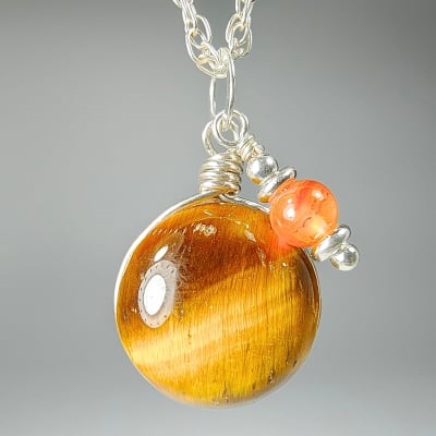 Colgante De Ojo De Tigre Y Ágata Cornalina en Cabuchón Redondo de 14 mm1