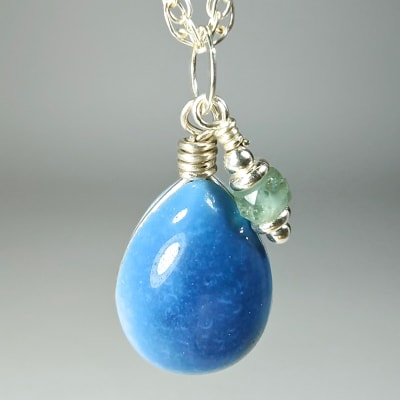 Colgante De Ópalo Celeste Y Aguamarina en Cabuchón Gota de 15 mm