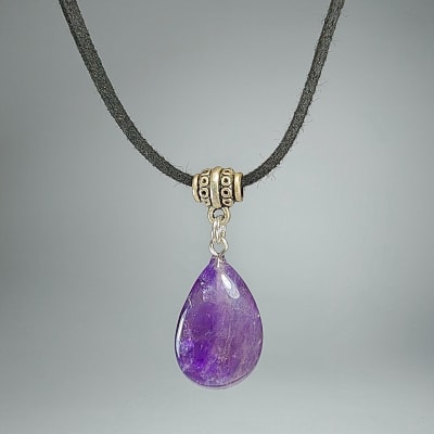 Colgante Gota Plana De Cuarzo Amatista Violeta Y Fantasía Plateada de 23 mm