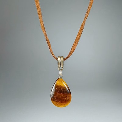 Colgante Gota Plana De Ojo De Tigre Y Fantasía Plateada de 23 mm