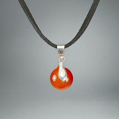 Colgante Perla De Ágata Cornalina Y Fantasía Plateada de 12 mm1