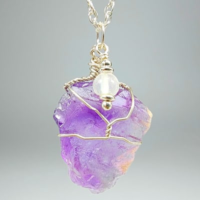Colgante Rejilla De Cuarzo Amatista Violeta Y Cuarzo Cristal en Trozo Bruto desde 20 mm