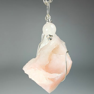 Colgante Rejilla De Ópalo Rosado Y Cuarzo Rosa Claro en Drusa desde 30 mm
