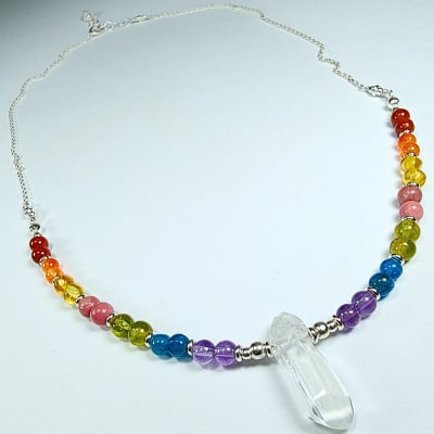 Collar Cuerpo De 7 Chakras, Cuarzo Cristal Y Cuarzo Amatista de 52 cm
