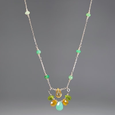 Collar Cuerpo De Crisoprasa, Peridoto Y Cuarzo Amatista Horneado de 52 cm