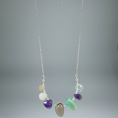 Collar Cuerpo De Cuarzo Ahumado, Amazonita Calipso Y Cuarzo Amatista de 51 cm