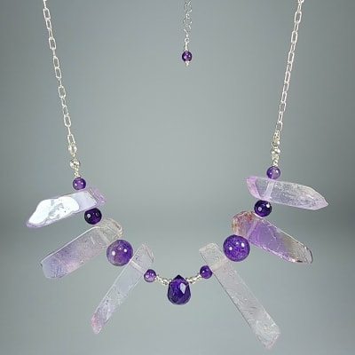 Collar Cuerpo De Cuarzo Amatista Violeta Y Cuarzo Amatista Lila de 46 cm