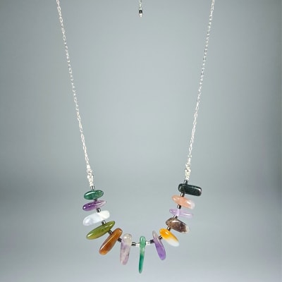 Collar Cuerpo De Ágata Musgo, Aventurina Verde Y Hematite de 51 cm