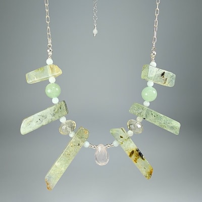 Collar Cuerpo De Prehenita Con Epidota, Cuarzo Rosa Claro Y Aventurina Verde de 48 cm1