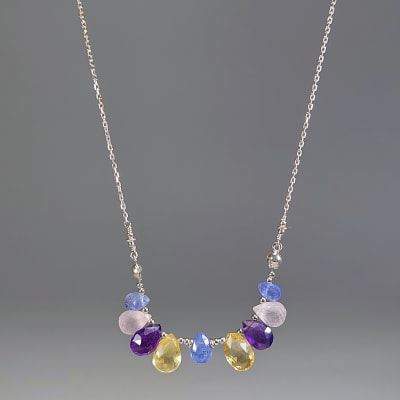 Collar Cuerpo De Tanzanita, Cuarzo Amatista Y Cuarzo Rosa de 60 cm