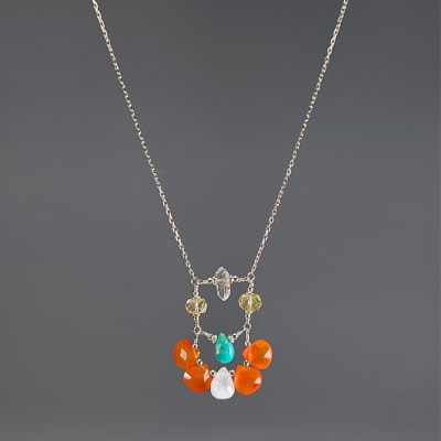 Collar Cuerpo De Turquesa, Piedra Luna Blanca Con Destello Azul Y Cornalina de 45 cm1