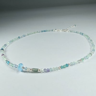 Collar De Fluorita Azul, Aguamarina Y Turmalina Azul de 42 cm