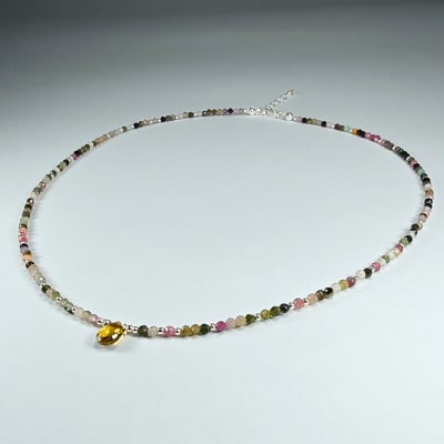Collar De Turmalina Amarilla Y Turmalina Multicolor de 51 cm