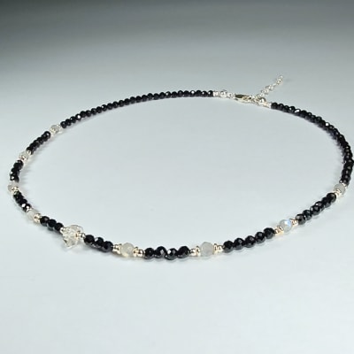 Collar De Turmalina Negra, Cuarzo Herkimer Y Labradorita Gris de 40 cm1