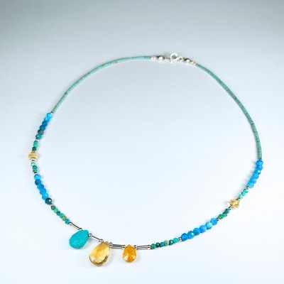 Collar De Turquesa, Apatita Azul Y Granate Espesartina de 42 cm