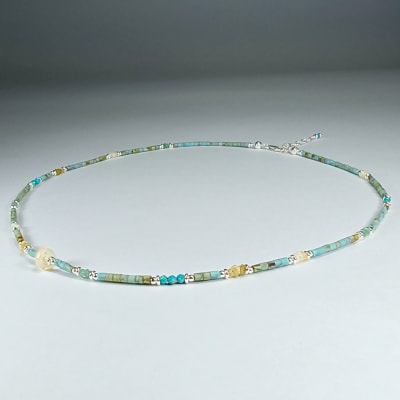 Collar De Turquesa, Diamante Amarillo Y Esmeralda de 50 cm