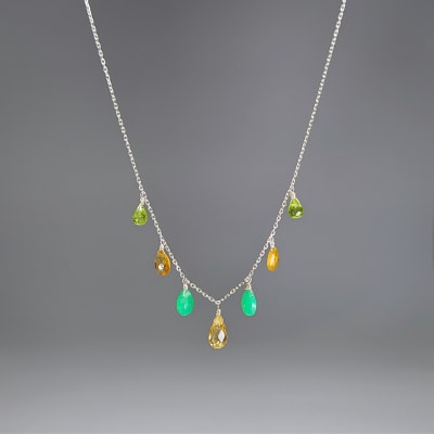 Collar Dijes De Crisoprasa, Peridoto Y Cuarzo Amatista Horneado de 46 cm