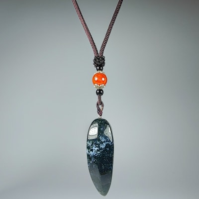 Colmillo De Ágata Musgo Y Fantasía Plateada1