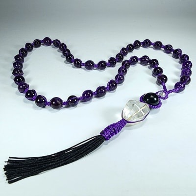 Cuenta De Cuarzo Amatista Violeta, Obsidiana Con Destellos Plateados Y Cuarzo Cristal