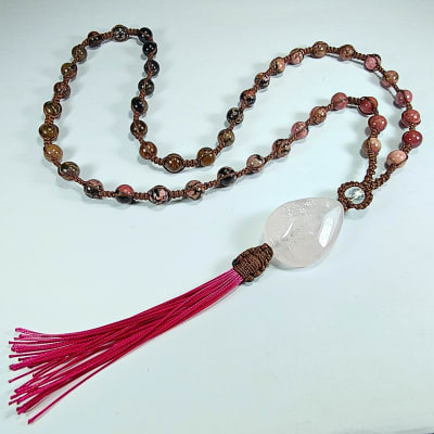 Cuenta De Rodonita Negra, Cuarzo Rosa Y Cuarzo Cristal1